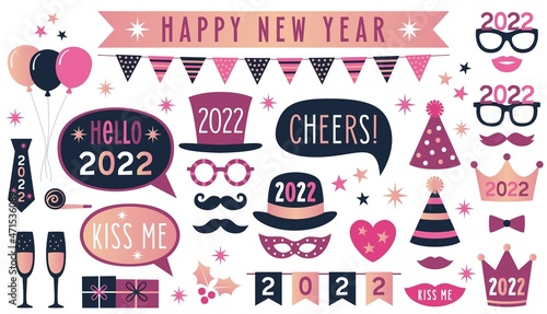 New Years eve party 2022, vector photo booth props photo