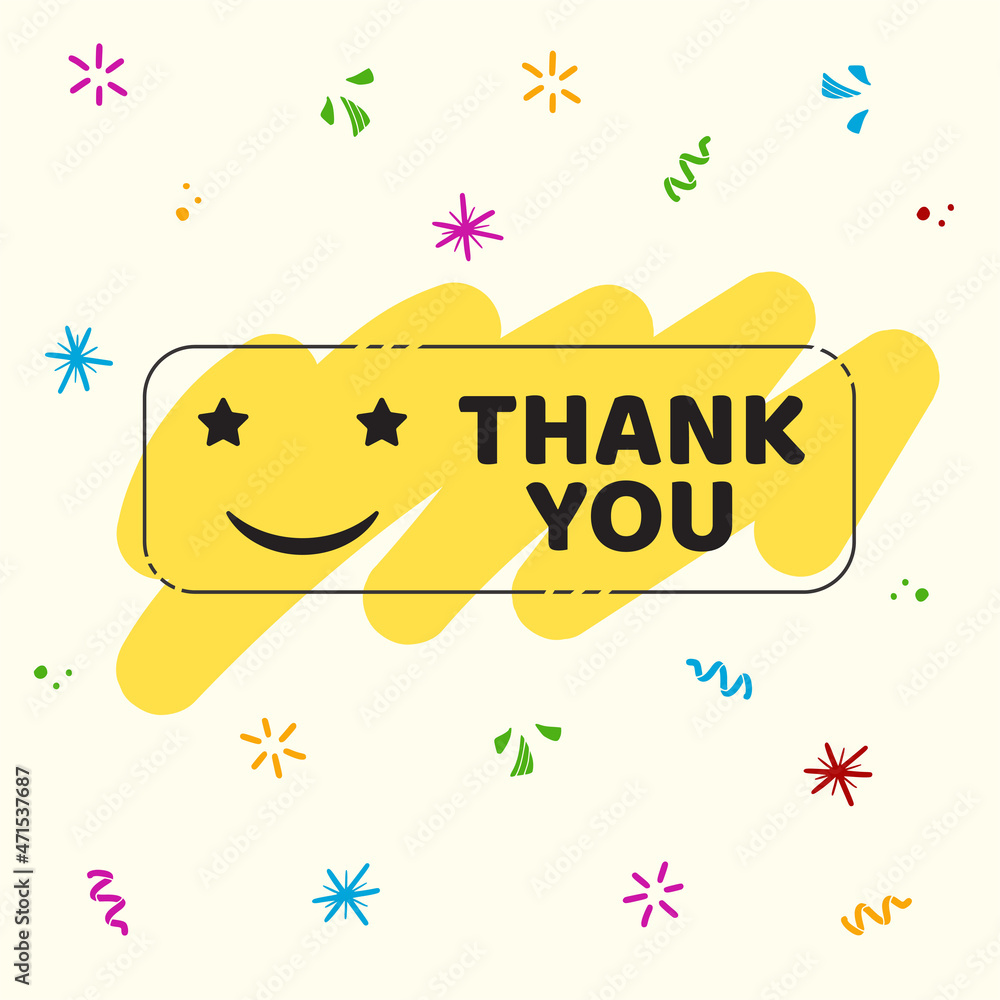 Trendy retro smile sticker with text Thank you. Hipster smile emoji sign. Vector illustration on colorful background Trendy retro smile sticker with text Thank you. Hipster smile emoji sign. Vector illustration on colorful background