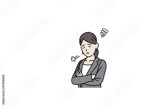 困る　悩む　溜息をつく　スーツ姿の女性　会社員　ビジネスウーマン　問題　トラブル　落ち込む　溜息