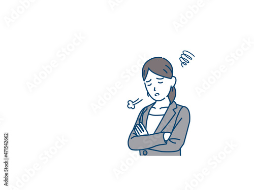 困る　悩む　溜息をつく　スーツ姿の女性　会社員　ビジネスウーマン　問題　トラブル　落ち込む　溜息