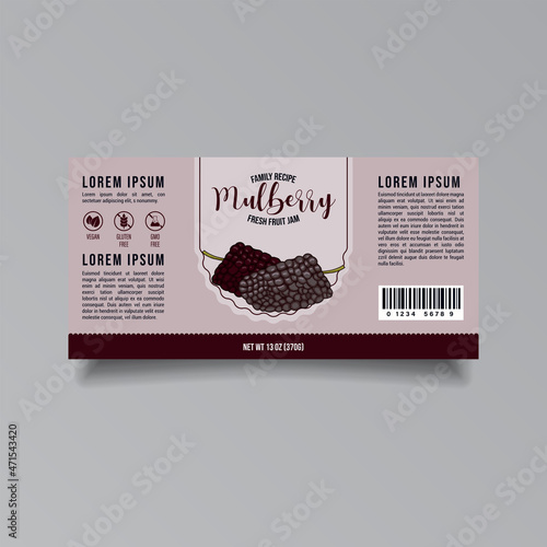 Mulberry jam label template Abstract modern vector packaging design layout Isolated