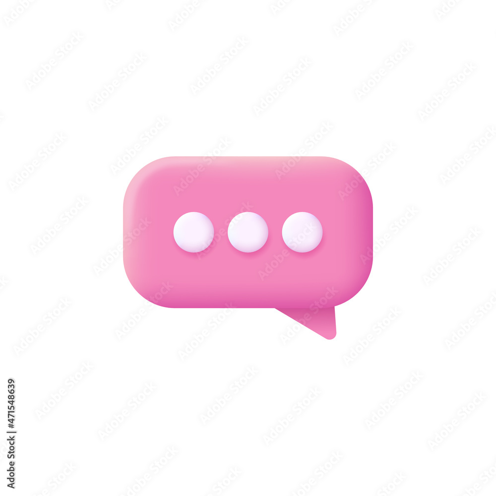 Fototapeta premium 3d icon chat message in pink color on a white background. Concept of dialogue, online support, messenger, discussion.