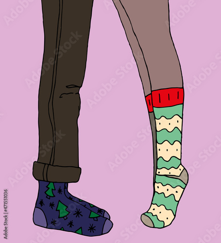 Contour New Year legs of two people in socks