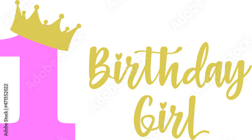 Happy Birthday Girl lettering sign typography quote. Birthday party decor  on white background. Vector illustration