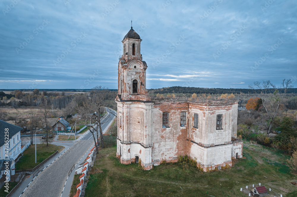 Trinity Church of the 18th century from a height.  Lyskovo, Belarus
