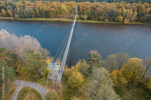 The largest suspension bridge in Belarus on the Neman river. Mosty.