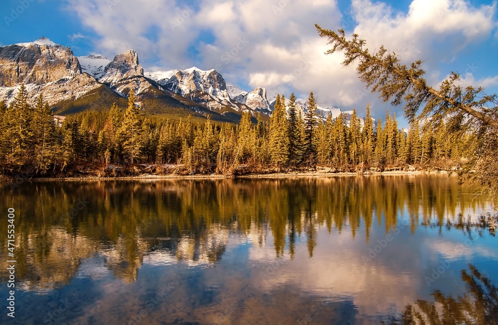 Panoramic Mountain Reflections On The Bow River