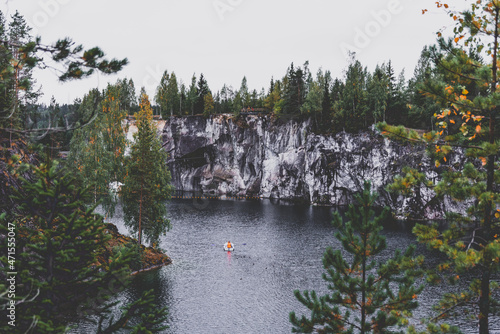 Fototapeta Naklejka Na Ścianę i Meble -  Quarry with marble rocks , forest and river in Karelia