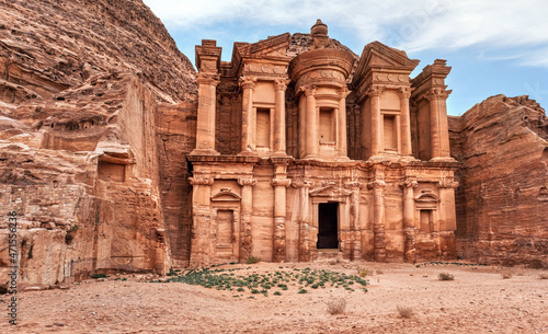 Ad Deir - Monastery - ruins carved in rocky wall at Petra Jordan