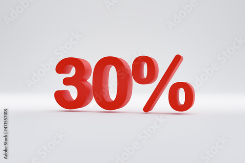 30 percent in red 3D letters. Discount sign for online stores and retail stores. 3D illustration