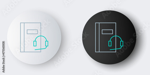 Line Audio book icon isolated on grey background. Book with headphones. Audio guide sign. Online learning concept. Colorful outline concept. Vector
