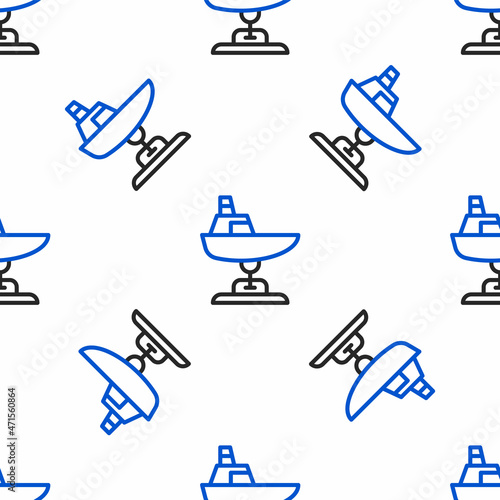 Line Swing boat on the playground icon isolated seamless pattern on white background. Childrens carousel with boat. Amusement icon. Colorful outline concept. Vector
