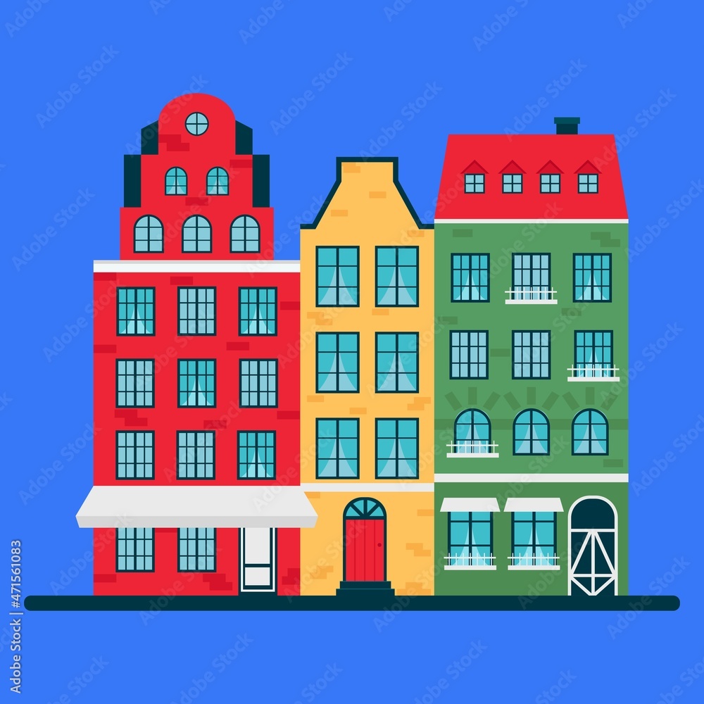 Scandinavian style houses. Vector illustration in flat style.