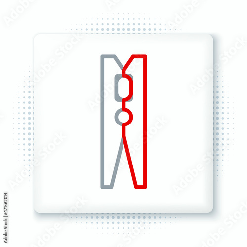 Line Old wood clothes pin icon isolated on white background. Clothes peg. Colorful outline concept. Vector