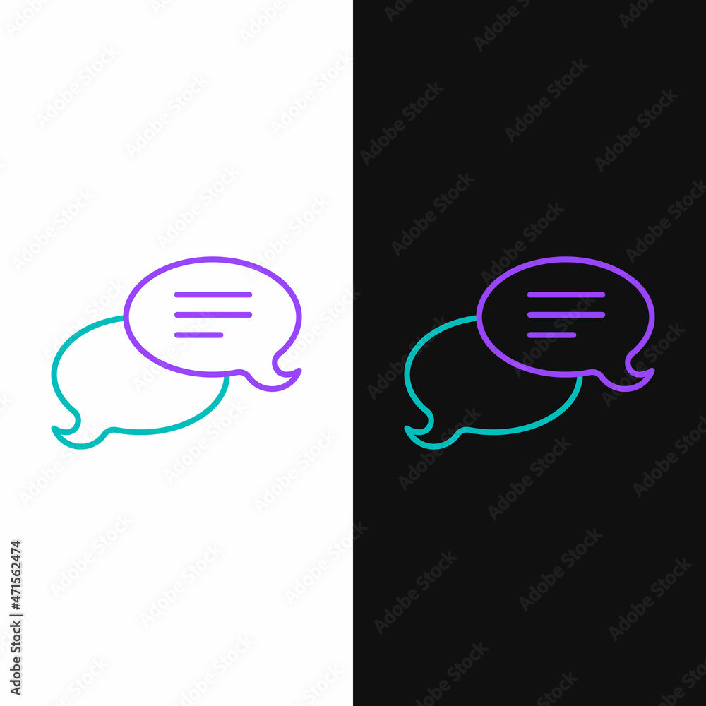 Line Speech bubble chat icon isolated on white and black background. Message icon. Communication or comment chat symbol. Colorful outline concept. Vector Line Speech bubble chat icon isolated on white and black background. Message icon. Communication or comment chat symbol. Colorful outline concept. Vector