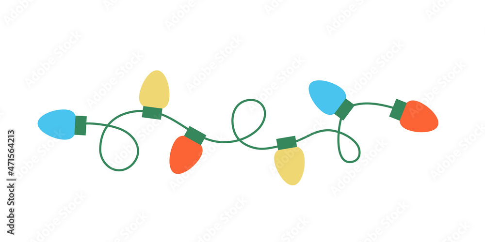 Light bulbs border. Christmas String Lights. Cartoon Garland vector illustration isolated on a white background. Light bulbs border. Christmas String Lights. Cartoon Garland vector illustration isolated on a white background.