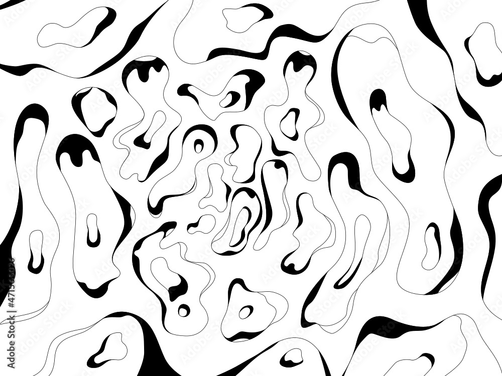 Organic fluid shapes pattern. Unique hand drawn pattern. Black and white vector.