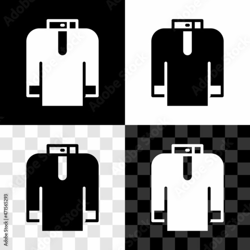 Set Shirt kurta icon isolated on black and white, transparent background. Vector