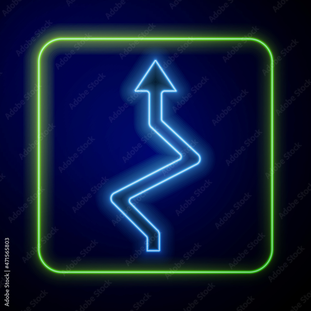 Glowing neon Arrow icon isolated on blue background. Direction Arrowhead symbol. Navigation pointer sign. Vector Glowing neon Arrow icon isolated on blue background. Direction Arrowhead symbol. Navigation pointer sign. Vector