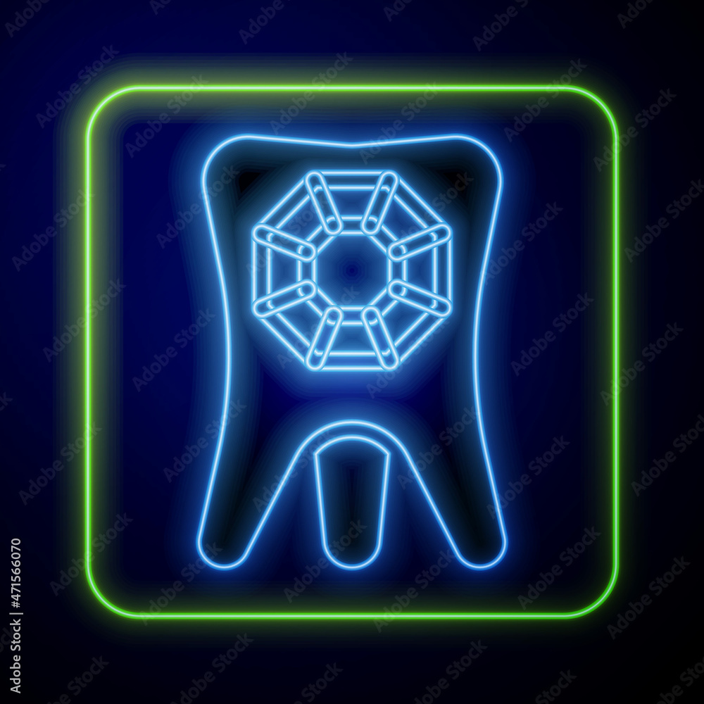 Glowing neon Tooth with diamond icon isolated on blue background. Vector Glowing neon Tooth with diamond icon isolated on blue background. Vector