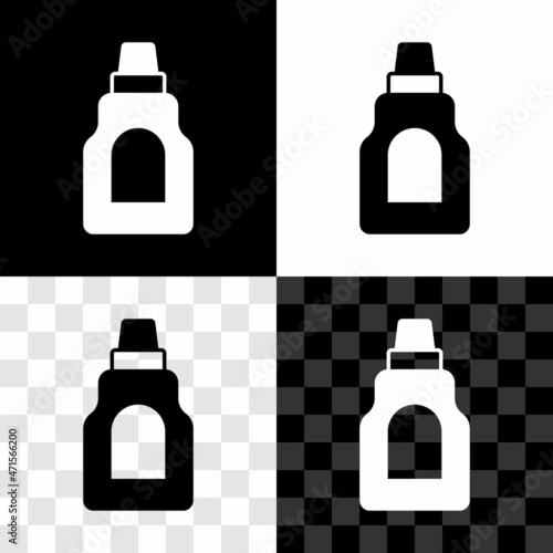Set Plastic bottle for laundry detergent, bleach, dishwashing liquid or another cleaning agent icon isolated on black and white, transparent background. Vector