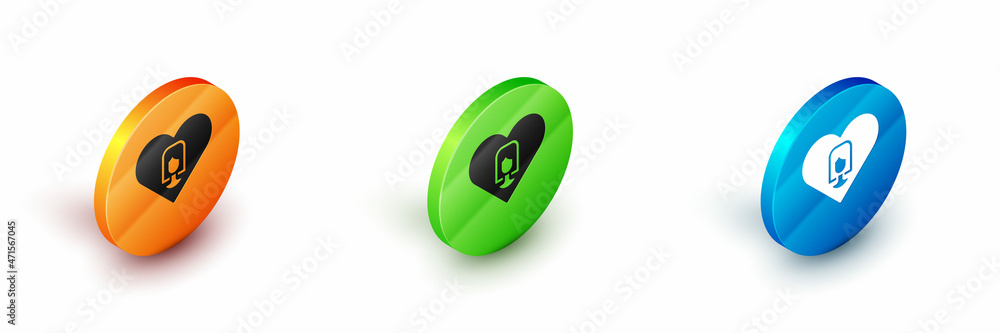 Isometric Heart with female icon isolated on white background. Venus symbol. The symbol for a female organism or woman. Circle button. Vector Isometric Heart with female icon isolated on white background. Venus symbol. The symbol for a female organism or woman. Circle button. Vector