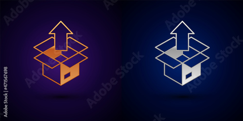 Gold and silver Unboxing icon isolated on black background. Vector