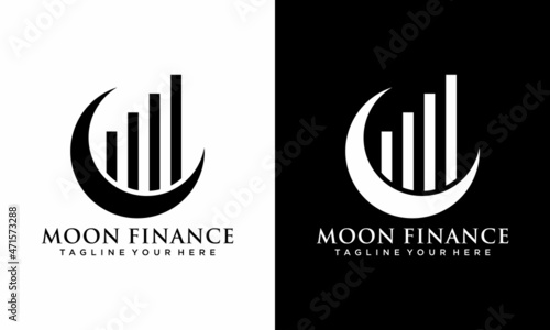 Modern minimalist moon finance logo icon vector template on white and black background.