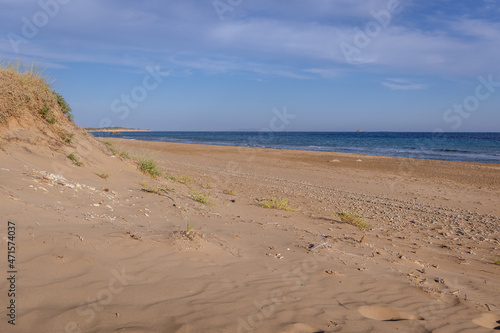 Sandy Halikounas Beach separated Lake Korission and Ionian Sea on the Corfu Island, Greece