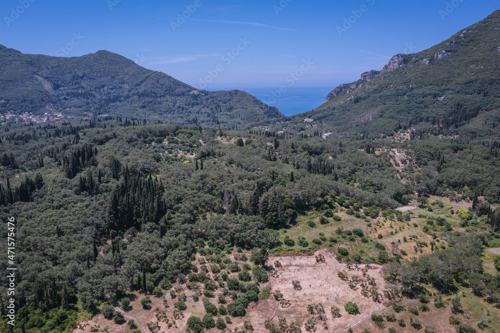 Surroundings of Vouniatades mountainous village on the Corfu Island, Greece
