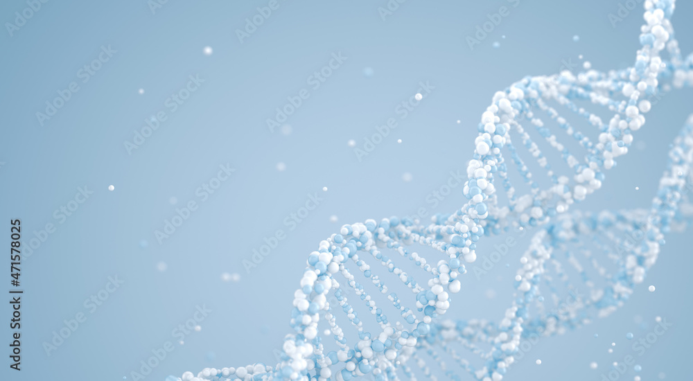 DNA molecule concept on blue background. 3D illustration