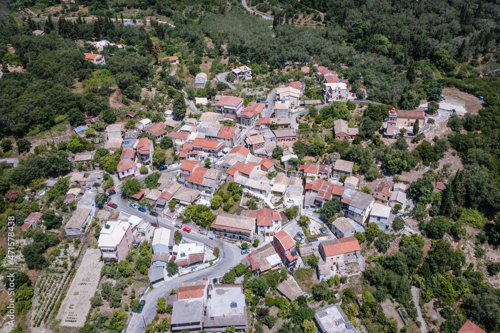 Buildings in Vouniatades mountainous village on the Corfu Island, Greece