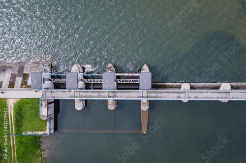 Aerial drone photo of dam on Goczalkowice Reservoir in Silesian Province of Poland