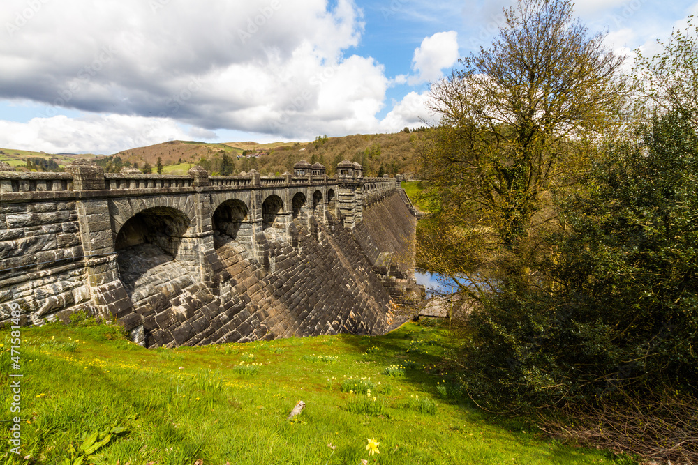Dam of the lake Llyn Vyrnwy reservoir, Oswestry,  North Wales
