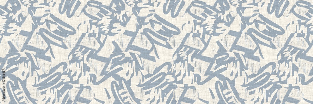 Fototapeta premium Seamless two tone hand drawn brushed effect pattern border swatch. High quality illustration. Collage of minimal drawings arranged in a seamless pattern with fabric texture overlay. Rough scribble.