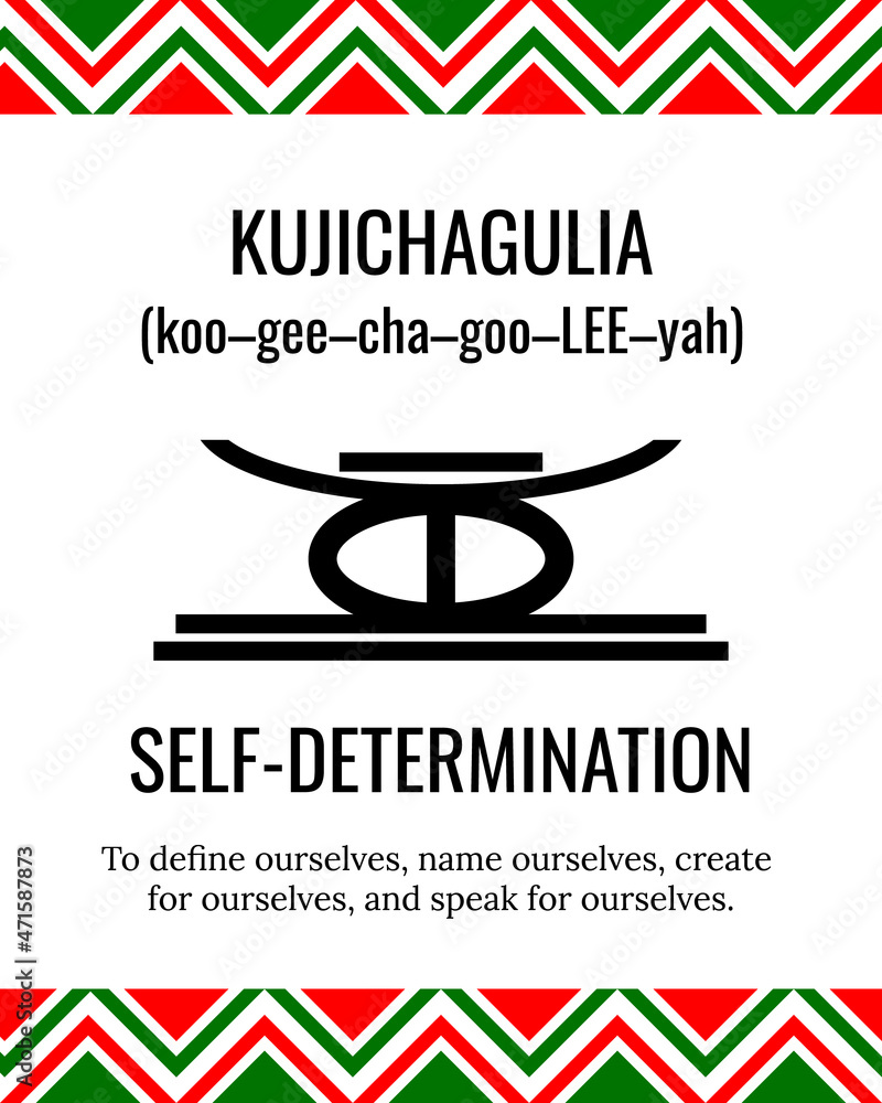 The Seven Principles of Kwanzaa sign. Second day of Kwanzaa Self