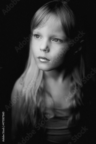 black and white portrait of a girl