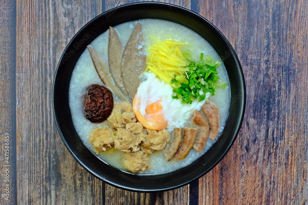 Stockfoto med beskrivningen Congee or Porridge with minced pork