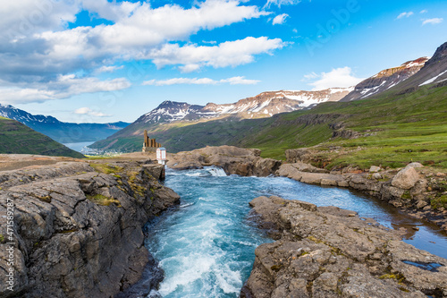 River Fjardara in Seydisfjordur fjord in Iceland photo