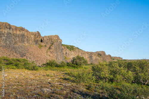 The beautiful landscape of Vesturdalur in Jokulsargljufur in Vatnajokull national park in Iceland