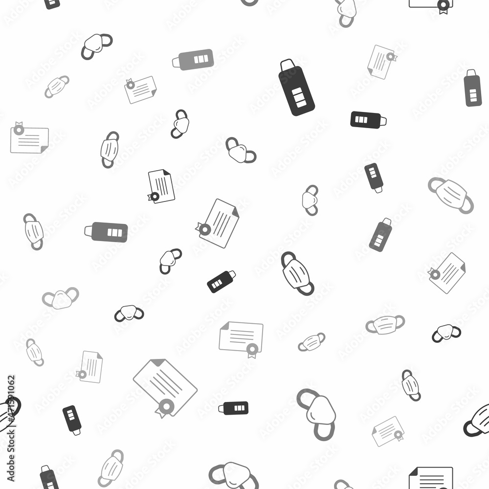 Set Digital thermometer, Medical protective mask, and Certificate template on seamless pattern. Vector Set Digital thermometer, Medical protective mask, and Certificate template on seamless pattern. Vector