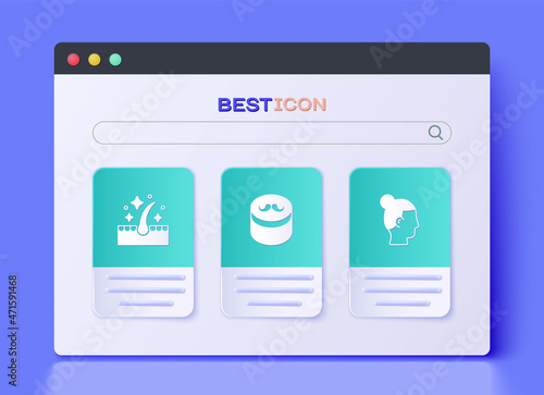 Set Gel or wax for hair styling, Oil care treatment and Hairstyle icon. Vector