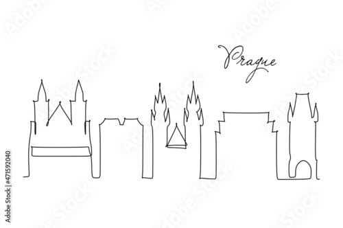 One line style Prague city skyline. Simple modern minimalistic style vector. Continuous line drawing