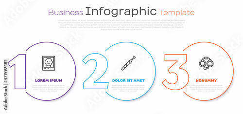 Set line Wanted poster, Marijuana joint and Handcuffs. Business infographic template. Vector