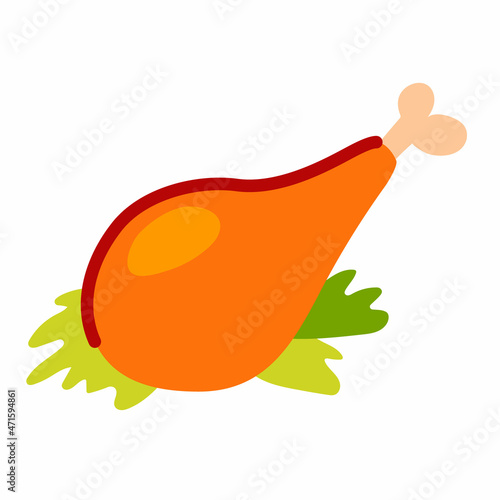 Roasted turkey chicken leg isolated on white.