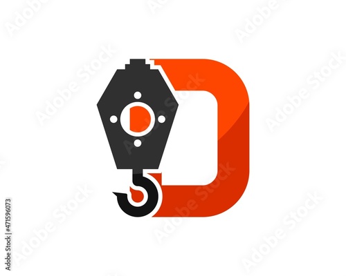 D letter initial with construction crane inside