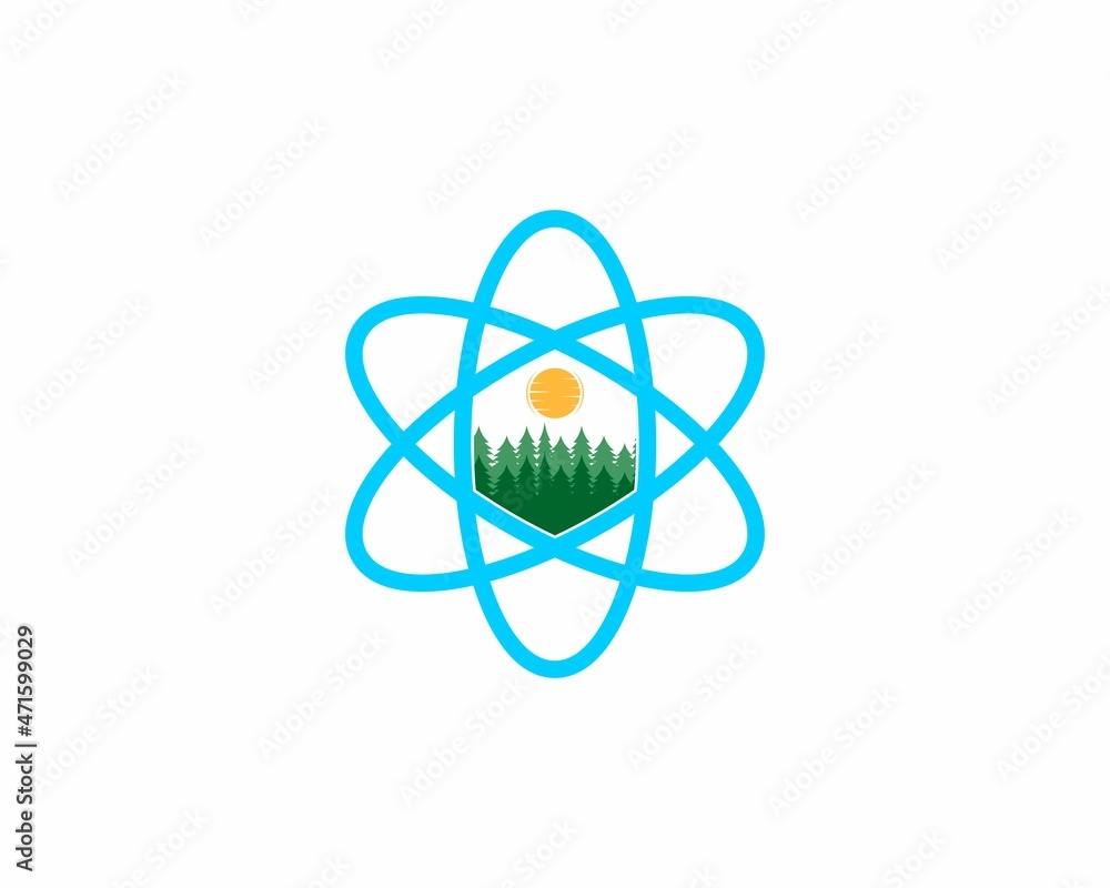 Science symbol and forest tree in the middle Science symbol and forest tree in the middle
