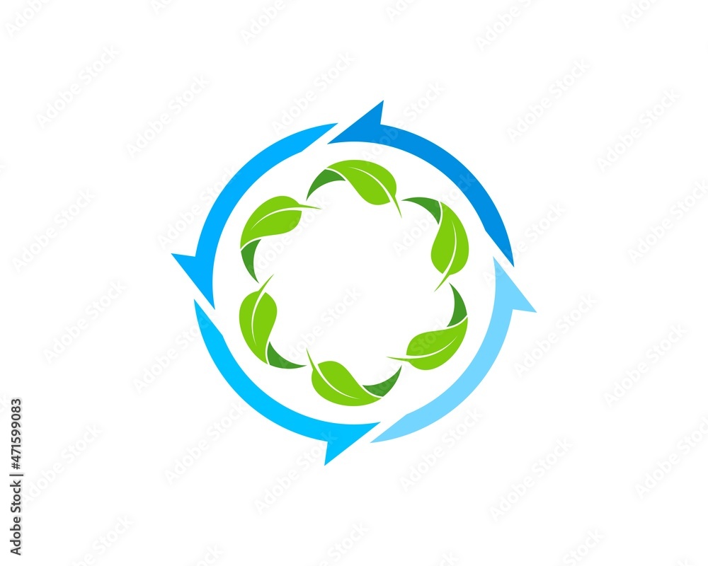 Circular arrow with green nature leaf inside Circular arrow with green nature leaf inside