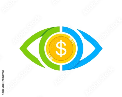 Abstract eye care with money coins inside