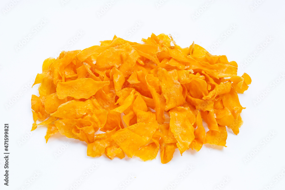 Sweet potato chips on white background. Sweet potato chips on white background.